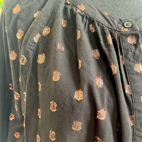 LOFT - BLACK, SHEER BLOUSE WITH ROSE GOLD DOTS - SIZE XL - Picture 5 of 5